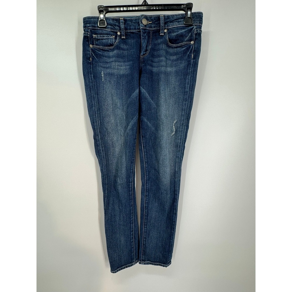 Paige Skyline Ankle Peg Jeans Women's Size 25x29 Dark Wash Denim Distressed